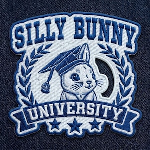 Silly Bunny University Patch, Graduation Bunny Iron On, Collegiate Style Embroidery Badge, Funny Scholar Rabbit Gift, Class of 2026 Applique