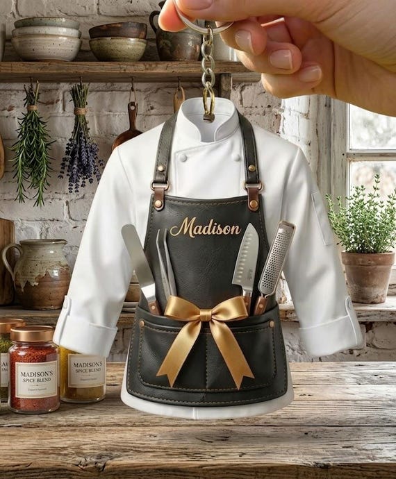 Personalized Chef Coat Keychain, Custom Baker Gift, Culinary Student Graduation, Chef Apron Keyring, Head Chef Gift, Pastry Chef Accessory