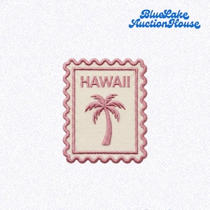 Hawaii Postage Stamp Embroidered Patch Cute Pink Palm Tree Tropical Summer Vacation Travel Souvenir Badge