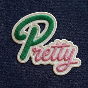 Pretty Embroidered Patch, Pink and Green Sorority Iron On Badge, AKA Inspired Pretty Girls Gift for Jackets, Greek Letter Paraphernalia