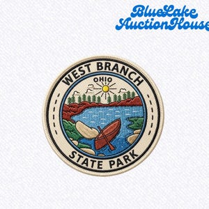West Branch State Park Ohio Embroidered Patch Round Hiking Camping Canoe Travel Souvenir Iron On Badge Nature Lover Gift