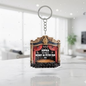 Personalized Theater Performance Keychain, Musical Play Stage Keepsake, Flat 2D