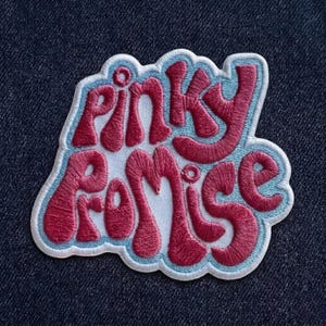 Pinky Promise Embroidery Patch, Groovy Retro Iron On, Cute Pink Blue Letter Badge, BFF Friendship Gift, Aesthetic Pinky Swear Clothing Decor
