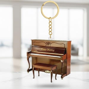 Custom Piano Keychain, Personalized Name Music Gift, Piano Lover Keepsake, Flat 2D