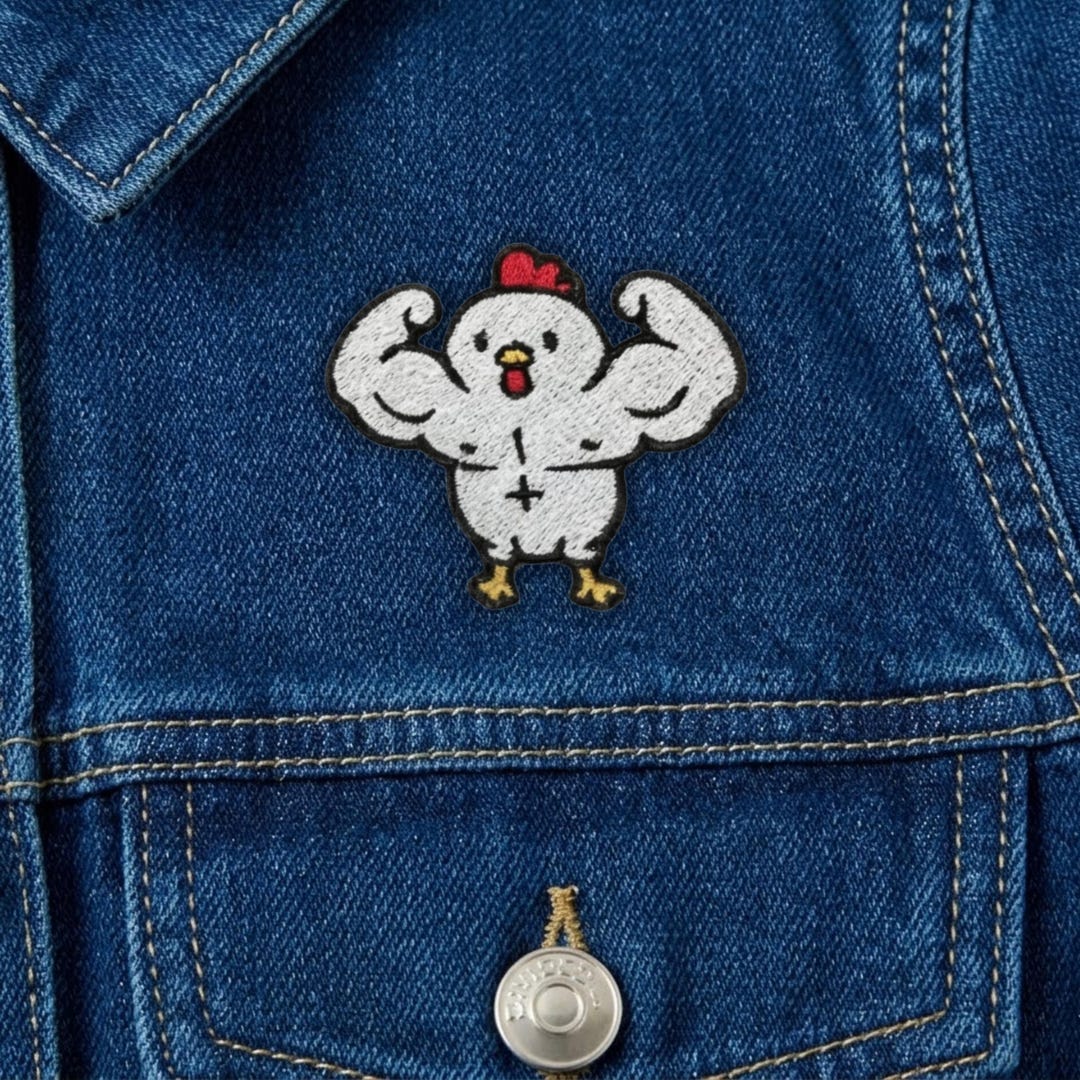 Buff Chicken Embroidery Patch, Strong Muscle Rooster Iron on Patches ...