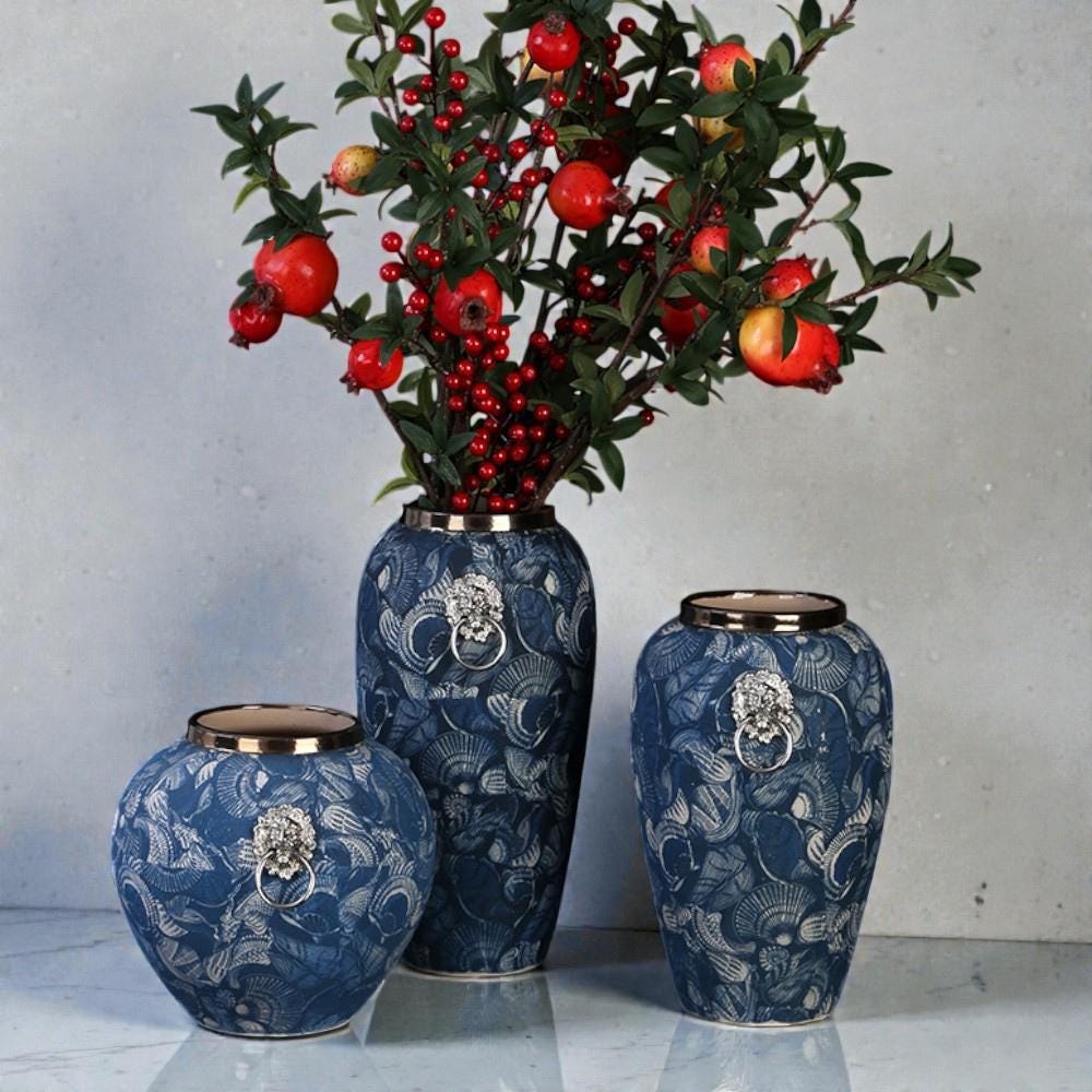 青い陶器の花瓶 - Etsy 日本