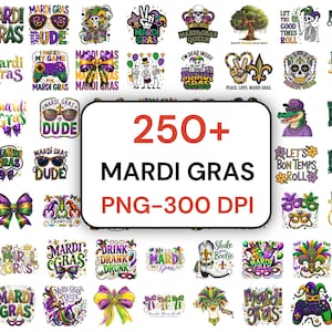 250+ Mardi Gras PNG Clipart Bundle, Fat Tuesday Designs (Digital Download