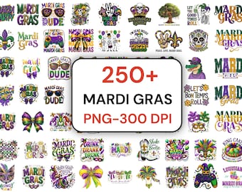 Más de 250 imágenes prediseñadas PNG de Mardi Gras, diseños de Martes de Carnaval (descarga digital)