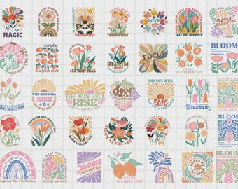 Boho Flower Quotes SVG Bundle, Retro Floral Designs (Digital Download)