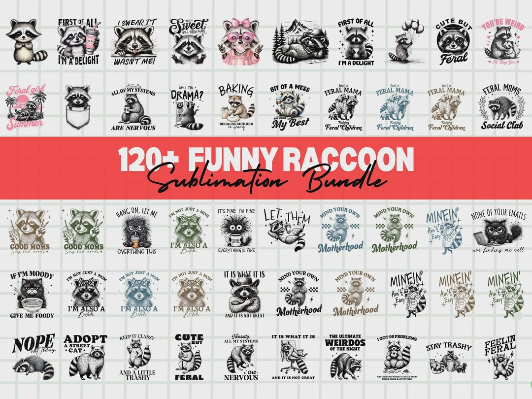 Funny Raccoon PNG Bundle, Sarcastic Animal Designs (120+) - Etsy