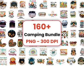 160+ Retro Camping PNG Clipart Bundle, Family Vacation Designs (Commercial Use)