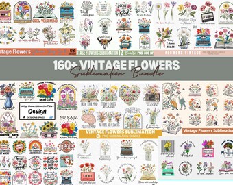 Vintage Flowers Sublimation Bundle, Fussy Cut Clipart (Digital Download)
