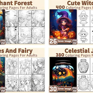 Puede incluir: Una colecci&oacute;n de libros para colorear para adultos con temas de fantas&iacute;a. Los t&iacute;tulos incluyen "Enchant Forest", "Cute Witch", "Elves And Fairy" y "Celestial Jar". Cada libro presenta im&aacute;genes de portada y p&aacute;ginas para colorear.