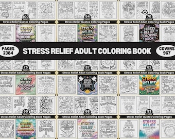 2384+ Målarbok för vuxna med stresslindring, positiva affirmationer (digital nedladdning)