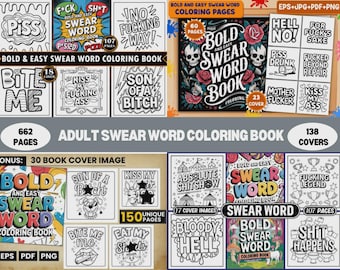 Adult Swear Word Coloring Book, Bold Easy Pages (Digital Download)