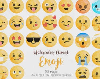 Emoji Watercolor Clipart: Hand Drawn Emoticons (Digital Sticker Set)