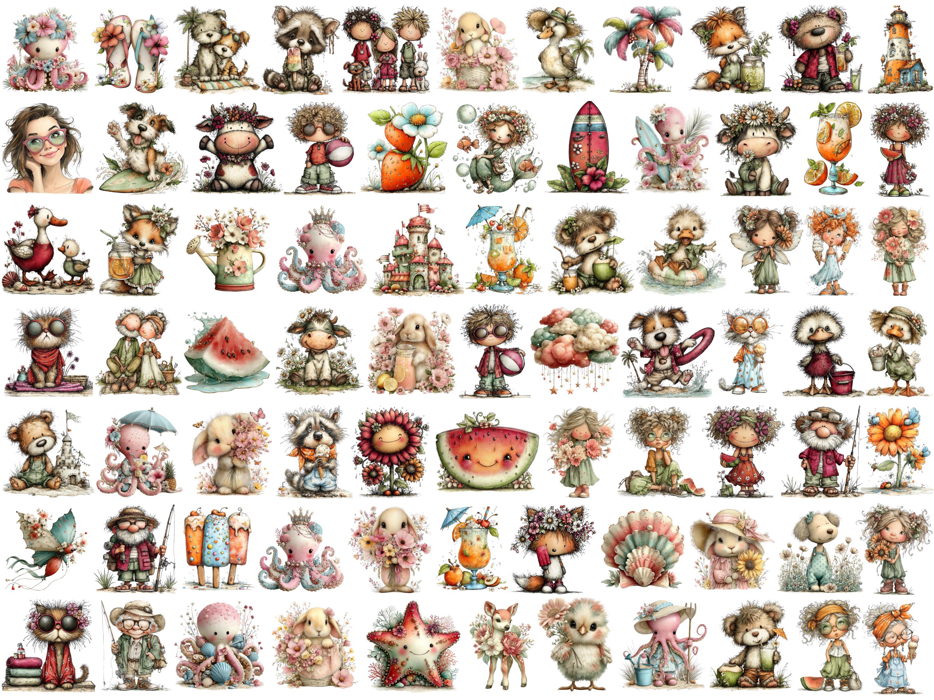 550+ Whimsical Summer Clipart Bundle, Coastal Beach Art, Euro Vacation ...