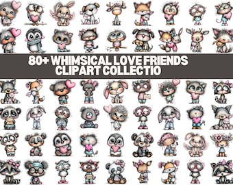 Clipart de amigos enamorados caprichosos: conjunto de PNG de amistad con acuarela (descarga digital) 80 PNG