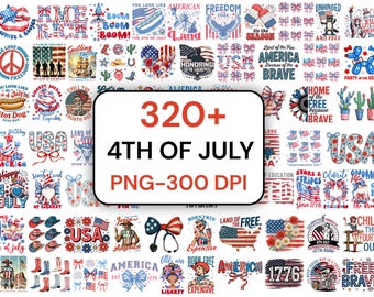 320+ 4th of July PNG Bundle, Retro Patriotic Graphics (Digital Download)