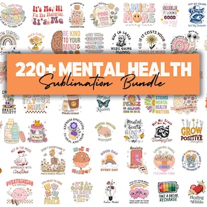 Más de 220 gráficos PNG de salud mental, diseños con frases positivas (descarga digital)