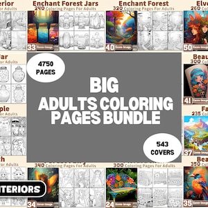 Puede incluir: Un gran paquete de p&aacute;ginas para colorear para adultos con 543 portadas y 4750 p&aacute;ginas. La colecci&oacute;n incluye temas como interiores de fantas&iacute;a, bosques encantados, elfos, hadas, tatuajes y p&aacute;jaros. La imagen muestra 16 dise&ntilde;os de interiores.