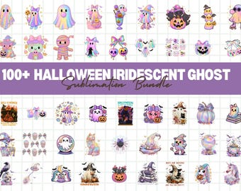 Paquete de imágenes PNG de fantasmas iridiscentes de Halloween, gráficos retro coquetos (descarga digital)