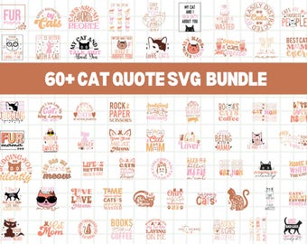 Pacchetto di design SVG con citazioni di gatti, oltre 60 design (download digitale)