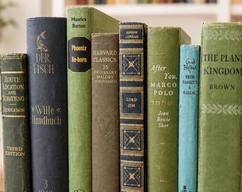 8 Green Vintage Books for Decor | Curated Vintage Book Set | Decorative Hardcover Books | Bookshelf Decor | Old Books | Dark Academia