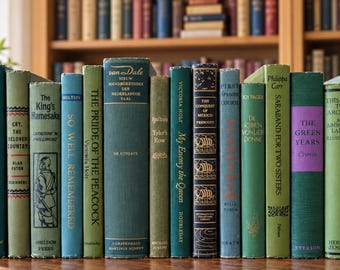 Set of 15 Green Vintage Books for Décor | Curated Vintage Book Set | Decorative Hardcover Books | Old Books | Dark Academia