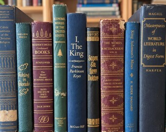 Set of 10 Vintage Books for Decor | Curated Vintage Books | Decorative Hardcover Bookshelf Decor | Old Books | Dark Academia