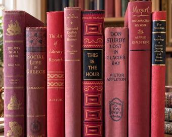 Set of 8 Red Vintage Decorative Books – Home Decor - Vintage Books