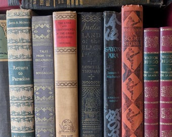 Zestaw 9 książek Vintage – mieszany, dekoracyjny wystrój biblioteki