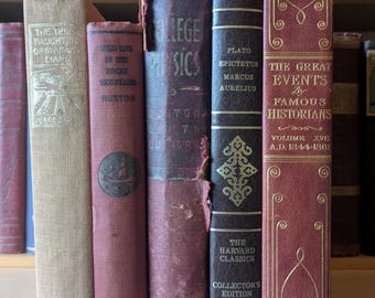Vintage boekenset van 5 – decoratief bibliotheekdecor, bruiloftsstuk