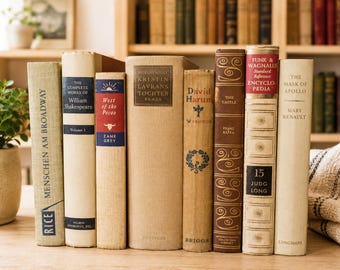 Set of 8 Neutral Decorative Vintage Books – Bookshelf Styling - Home Décor