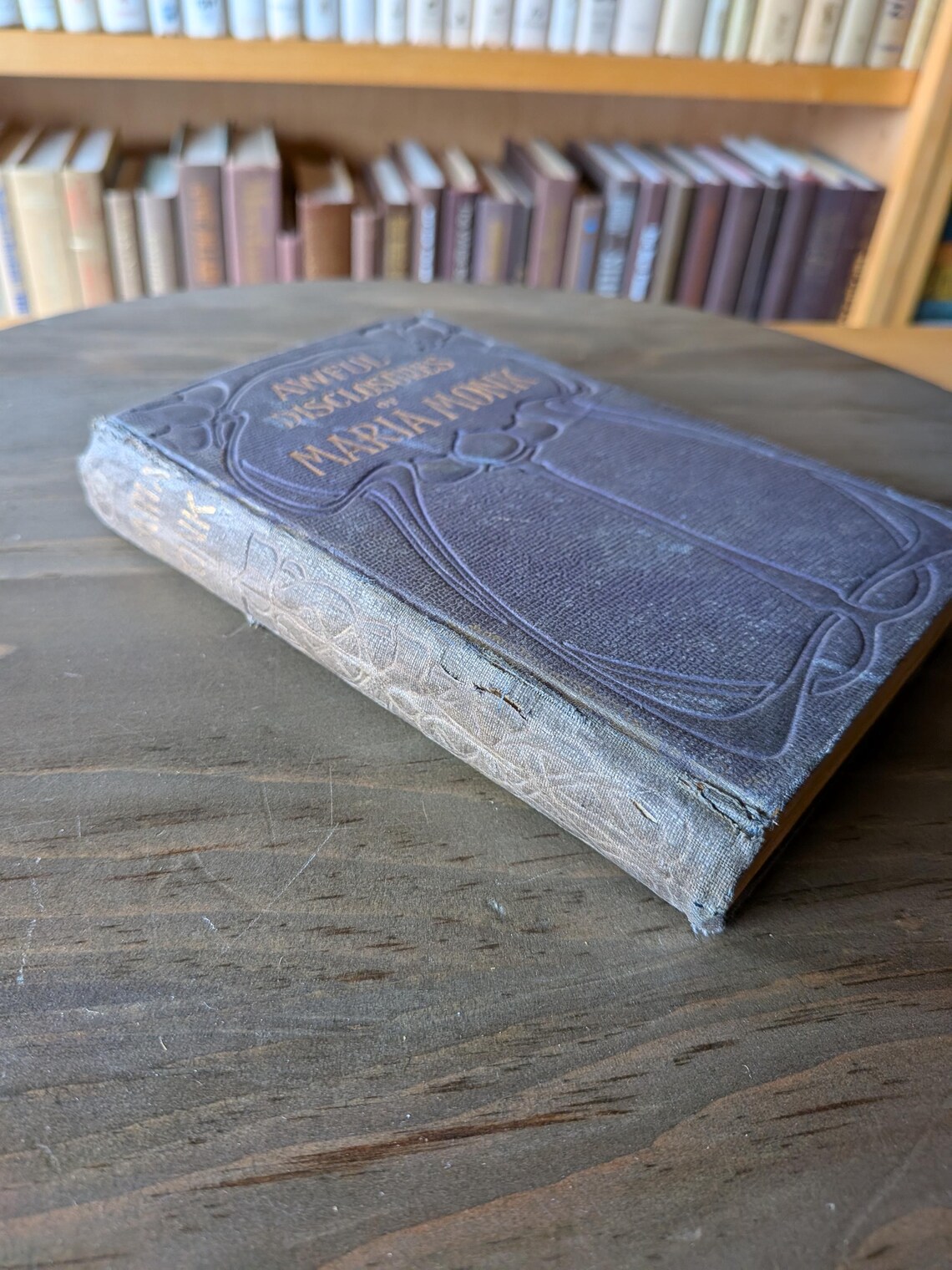 Antique Awful Disclosures of Maria Monk, Ornate Blue Embossed Hardcover, Illustrated Religious Controversy Book, T.B. Peterson Philadelphia, photo 3 of 5