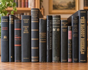 Set of 15 Black Vintage Books for Décor | Curated Vintage Book Set | Decorative Hardcover Books | Old Books | Dark Academia