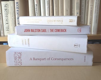 Set of 4 White Decorative Books – Curated Library Decor for Shelving