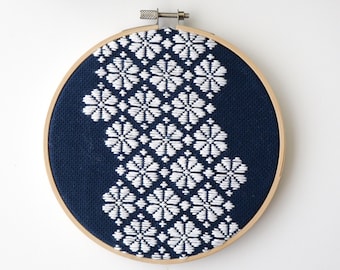 Navy Blue and White Embroidery Hoop Art