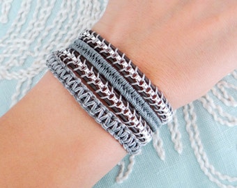 Chain Wrap Bracelet with Macrame and a Button Clasp