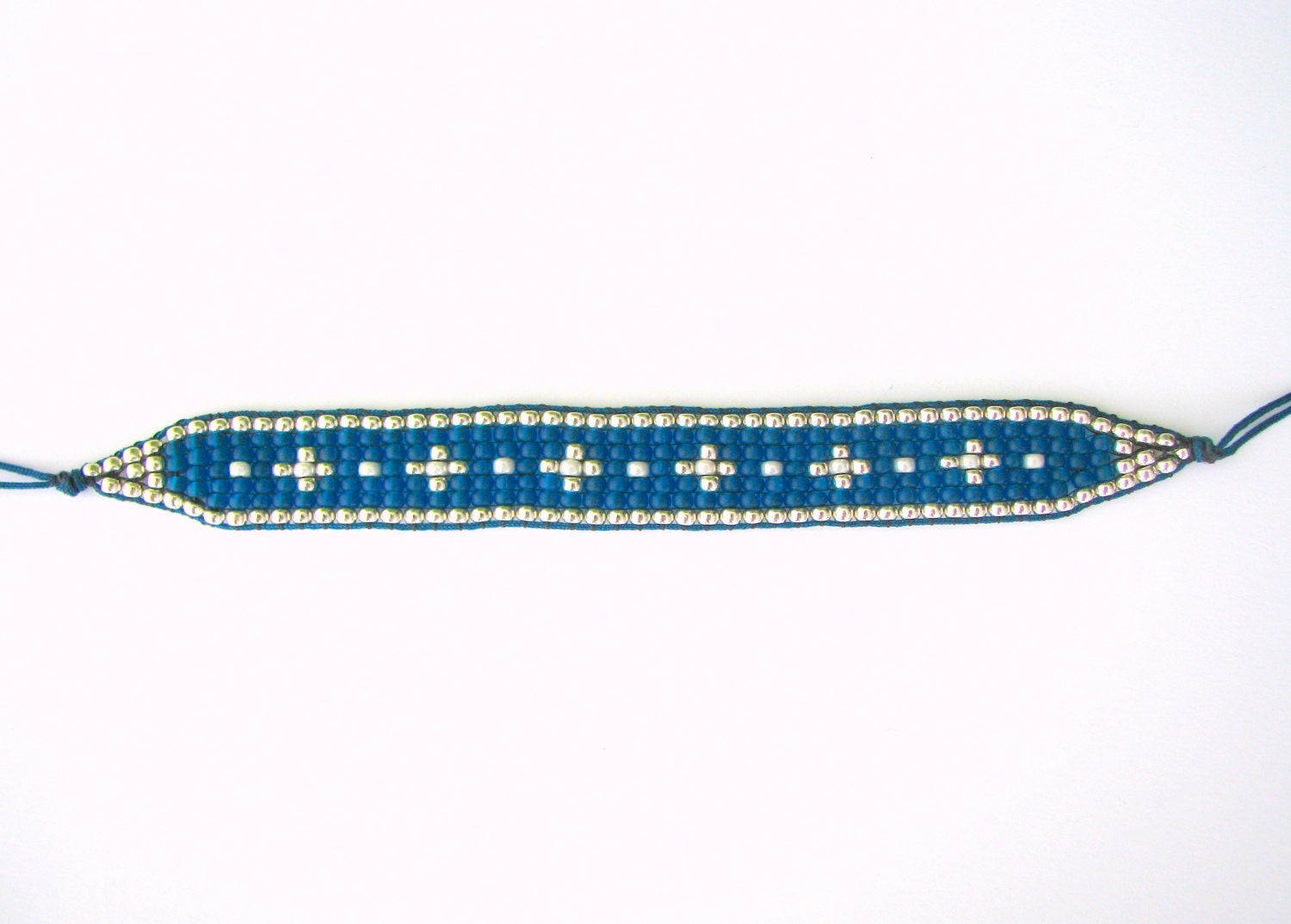 Woven Beaded Bracelet Blue Silver and Ivory Beaded Bracelet - Etsy