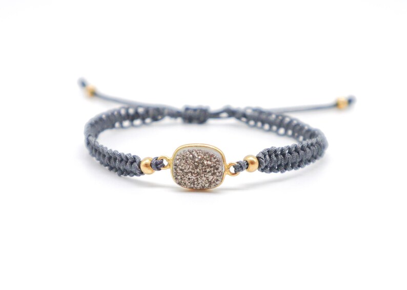 DIY Bracelet Kit - Druzy Macrame Bracelet Tutorial Platinum druzy