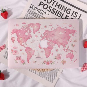 Pink Worldmap Unique Hard Matte Laptop Case for MacBook Pro 16/14/13,Macbook Air 13/15 2025,Ret 12/15,Neo,M3 M4 M5 Pro,M5 Max,Custom Gift