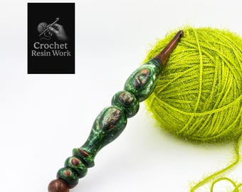 Ganchillos de resina para crochet, juego de ganchillos de madera y resina hechos a mano, ganchillos ergonómicos para principiantes, coloridos ganchillos de 7 pulgadas.