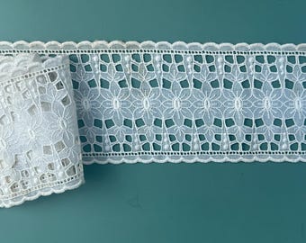Vintage White Cotton Petticoat Embroidered Eyelet Insert Lace, Christening Gown Lace, Vintage Crafting Sewing Supplies