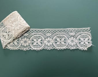 Antique Wide Ivory Linen/Cotton Lace Trim, Vintage Cotton Lace