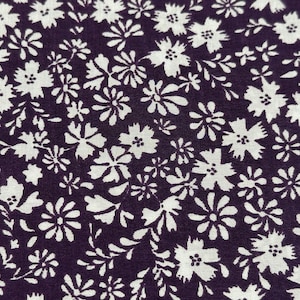 Vintage Silk Fabric Plum Purple White Flowers, Vintage Material, Vintage Sewing Supplies, Vintage Textiles