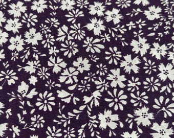 Vintage Silk Fabric Plum Purple White Flowers, Vintage Material, Vintage Sewing Supplies, Vintage Textiles