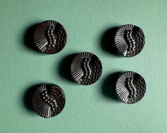 Vintage 1950s 5 Matching Brown Serpent Scales Design Buttons, Brown Plastic Buttons with Snakelike Pattern