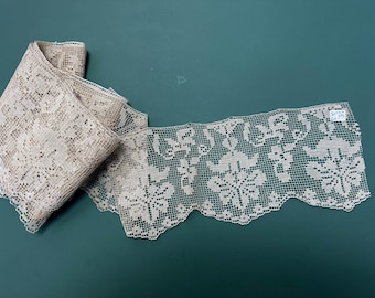 Antique Wide Ivory Cotton Filet Lace, Antique Cotton Lace, Antique Ecru Lace Trim