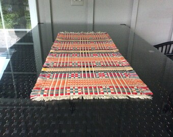 Vintage 1930s Bohemian Scarves Festive Colorful Woven Cotton Vintage Scarves Choose your Size, Ivory and Multicolor Woven Linens